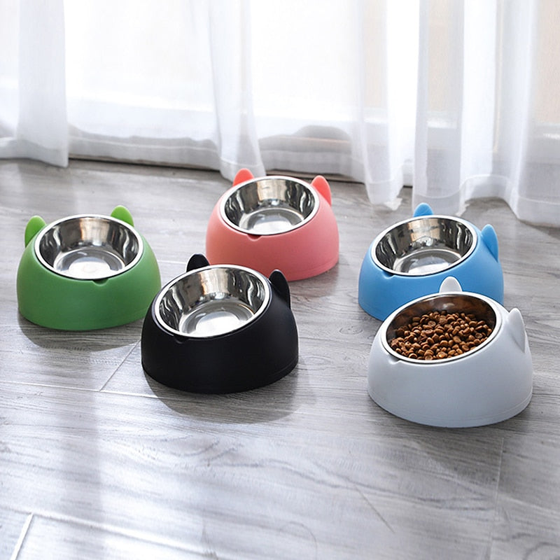 Cat Feeder Bowl 15 Degrees Raised Stainless Steel Non Slip Base