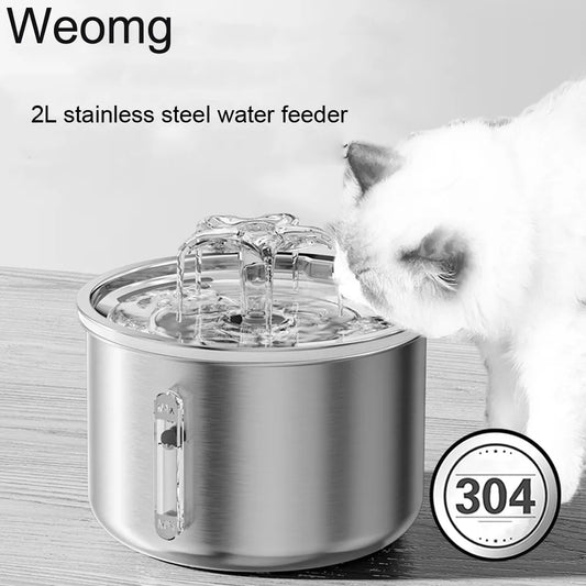 2L Flower Stainless Steel Cat Water Fountain 5V USB