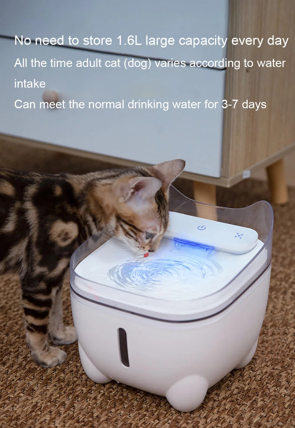 1.6L Smart Automatic Cat Water Fountain with LED