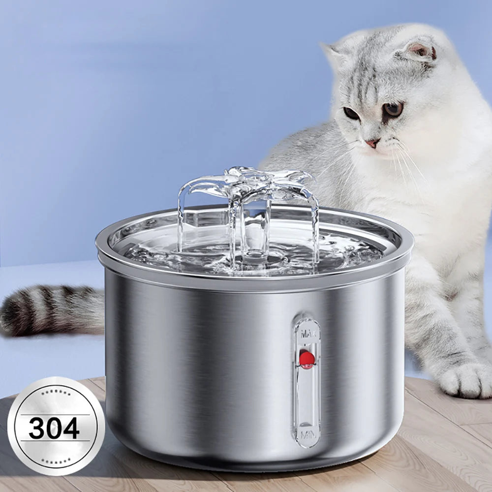 2L Flower Stainless Steel Cat Water Fountain 5V USB