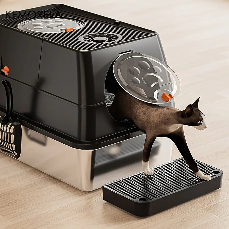 Large Enclosed Stainless Steel Cat Litter Box