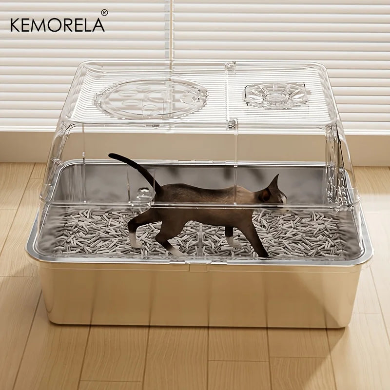 Large Enclosed Stainless Steel Cat Litter Box