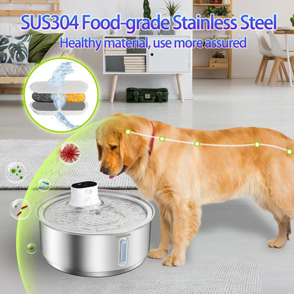 8L Wireless Stainless Steel Dog Water Fountain