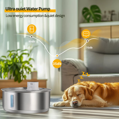 8L Wireless Stainless Steel Dog Water Fountain